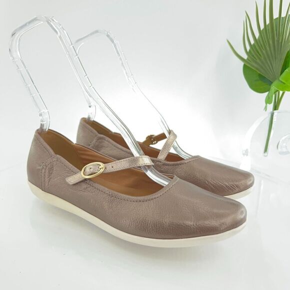 Clarks Helina Amo Women Mary Jane Shoe Size 9 Pewter Leather Loafer Flat Slip On - Picture 1 of 9